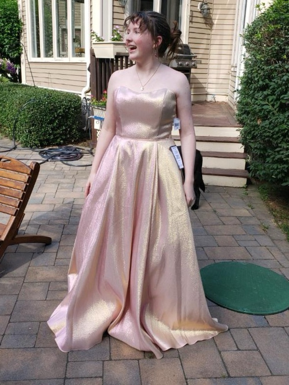 Blondie Nites Prom Dress: Strapless Ballgown *Pockets* Pink/Gold Size 13 Juniors